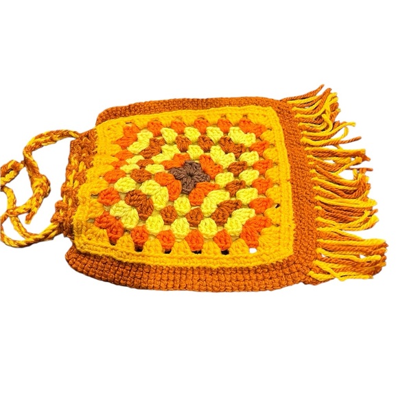 Vintage handcrafted Crochet Multicolored drawstring Bag - Picture 3 of 10